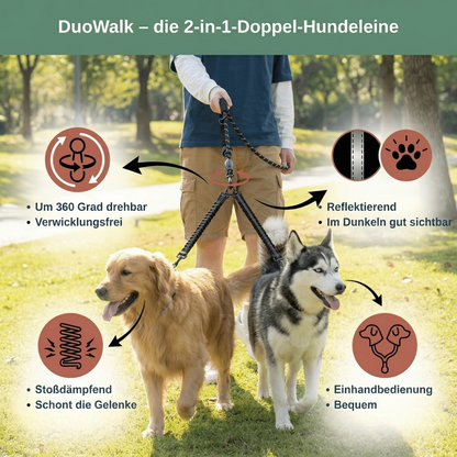 DuoWalk Doppelleine — mit 2 Hunden spazieren ohne Verheddern
