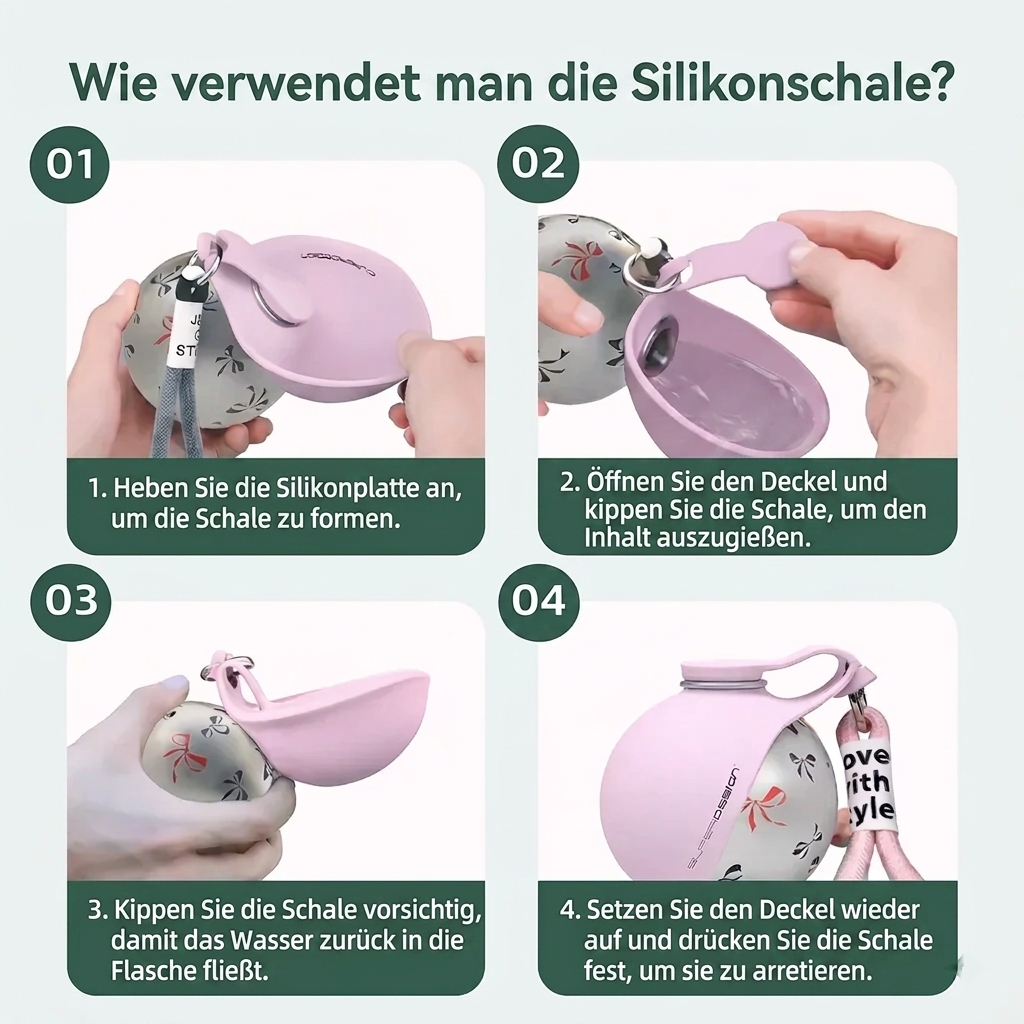 AquaPaw Hundetrinkflasche — faltbar, lecksicher, Edelstahl
