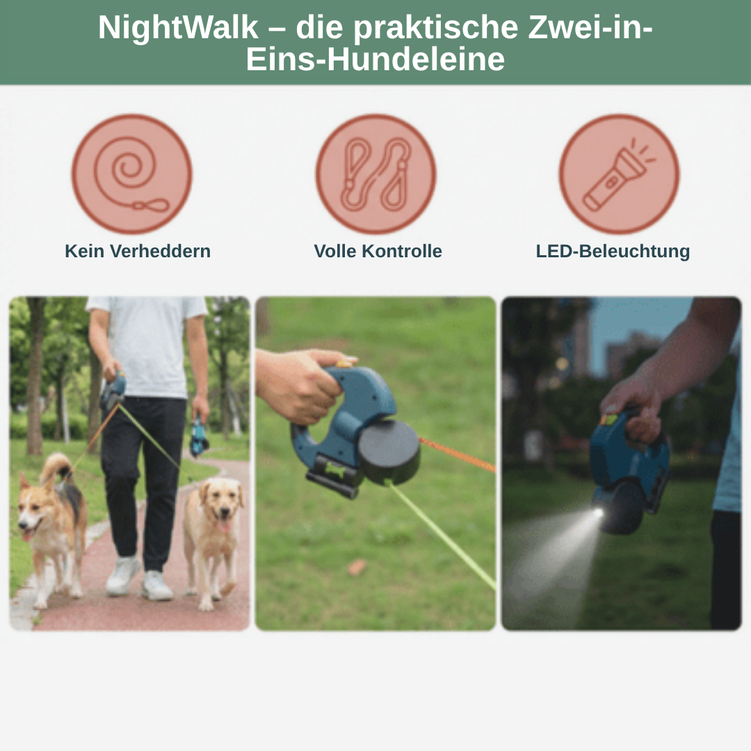NightWalk Doppelleine für Hunde — zwei Hunde, nie mehr verheddert