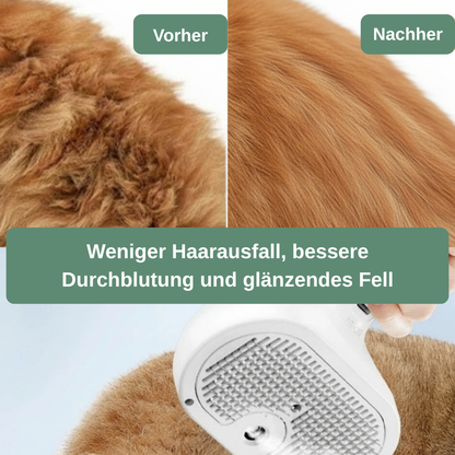SteamPro Dampfpflegebürste für Hunde und Katzen — sanfter Dampf, gesundes Fell