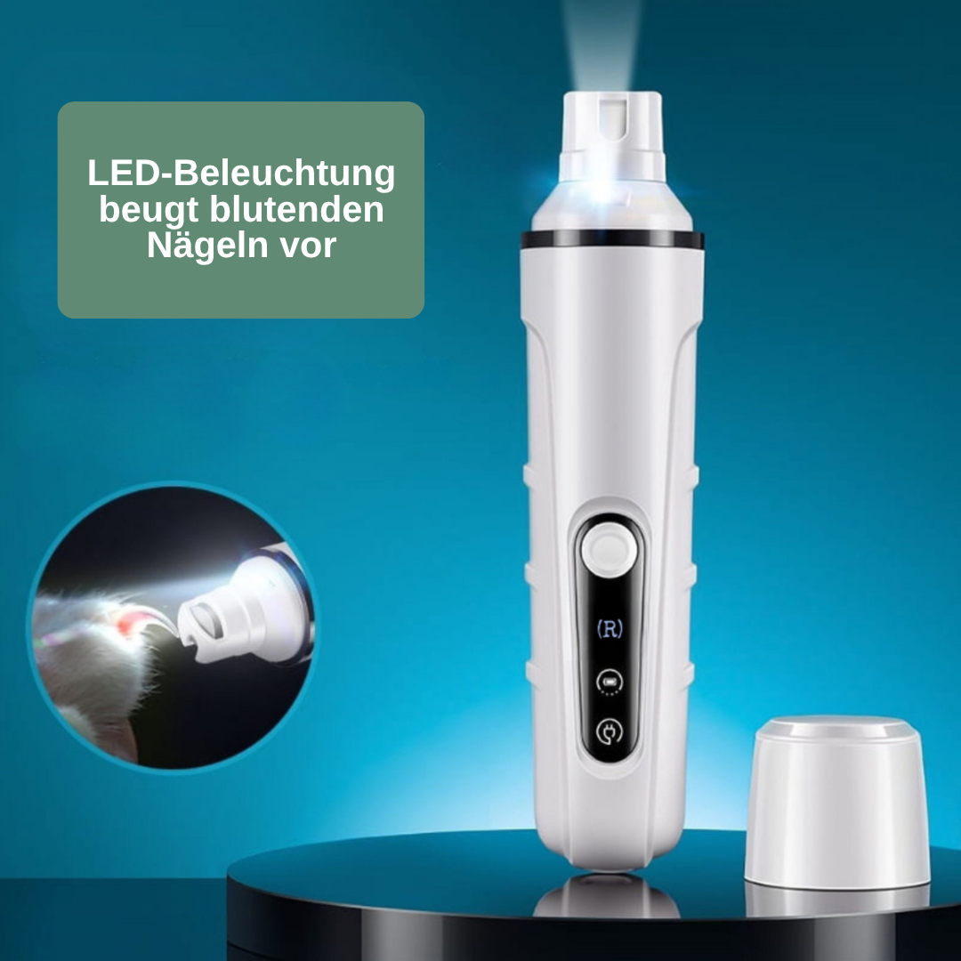TrimZen elektrische Nagelfeile für Hunde und Katzen — leise, mit LED-Licht
