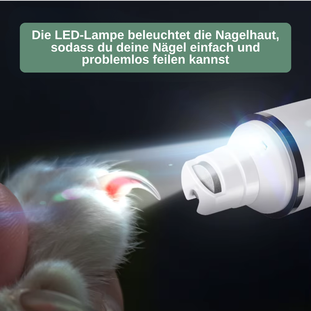 TrimZen elektrische Nagelfeile für Hunde und Katzen — leise, mit LED-Licht