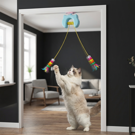 HuntHanger Katzenspielzeug für die Tür — deine Katze jagt stundenlang, auch ohne dich