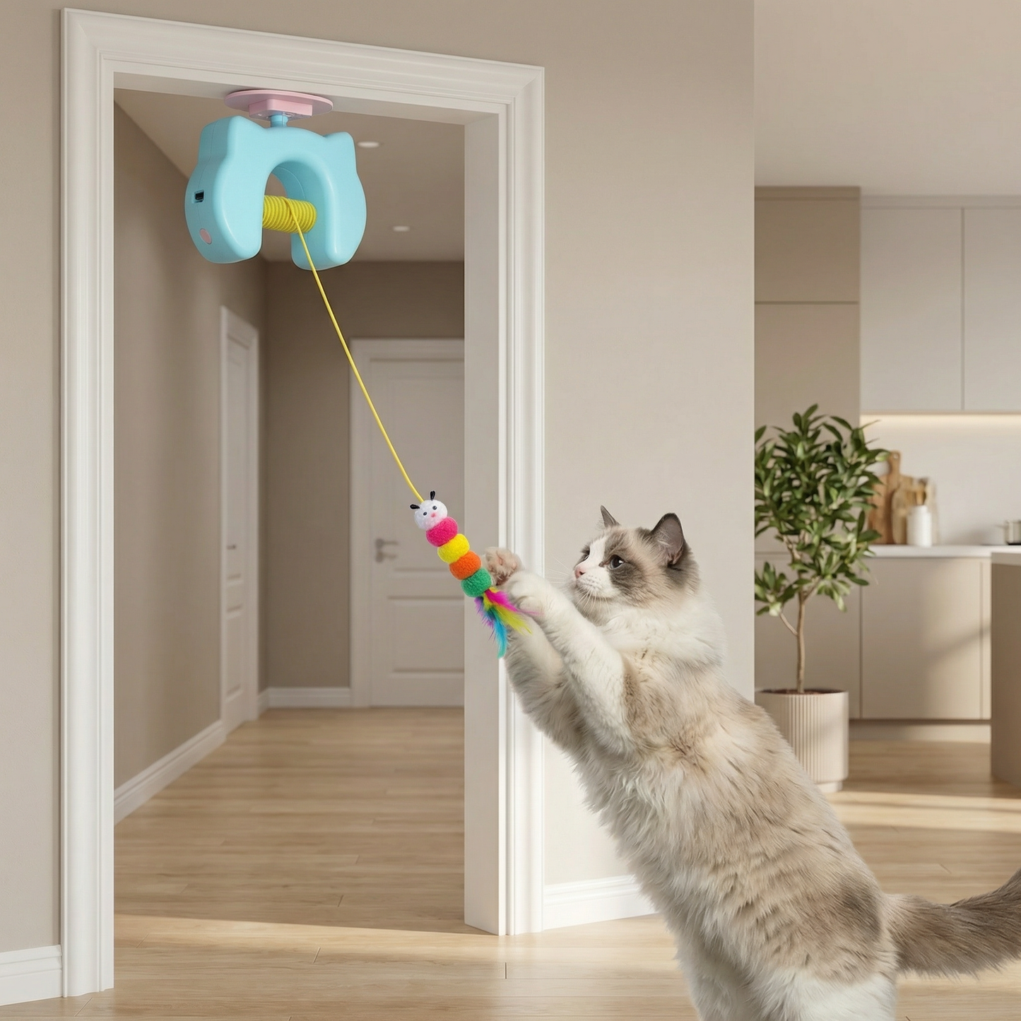 HuntHanger Katzenspielzeug für die Tür — deine Katze jagt stundenlang, auch ohne dich