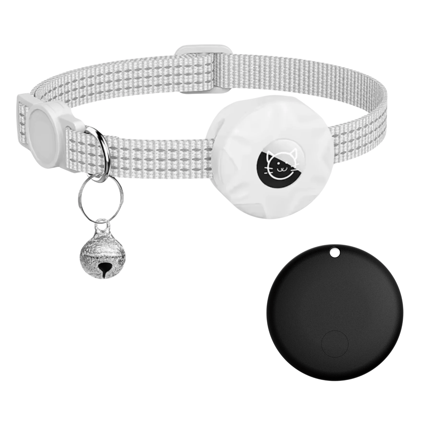 PawFind Katzenhalsband Farbe Weiß mit schwarzem Tracker